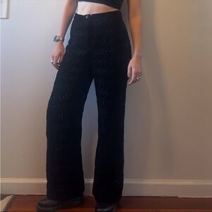 Black high waisted velvet wide leg pants